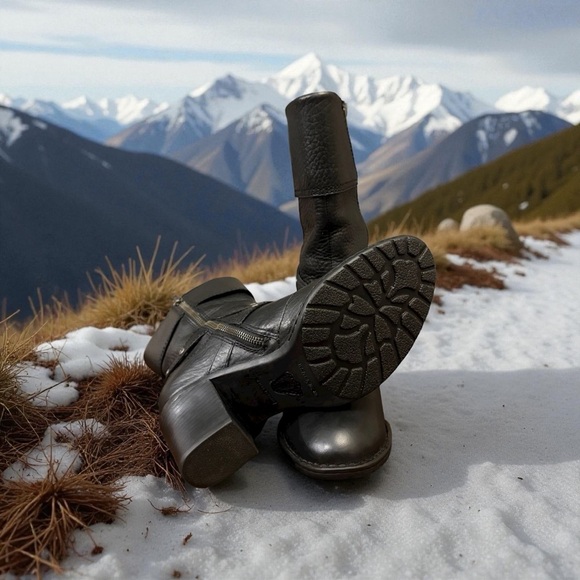 Born Boots Gilary Style Black Leather, Chunky Heel, Cuffed, Moto - Picture 7 of 8